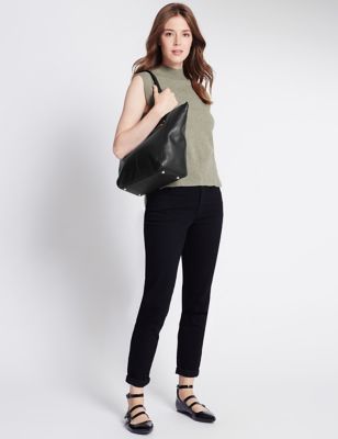Leather Zip Detail Shopper Bag